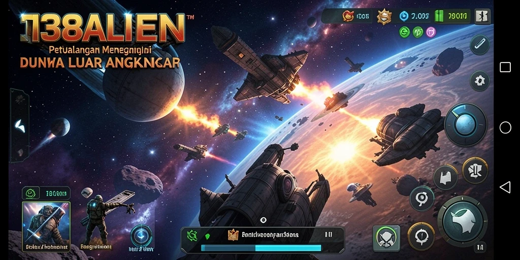Tampilan gameplay menegangkan di luar angkasa dalam 138ALIEN.
