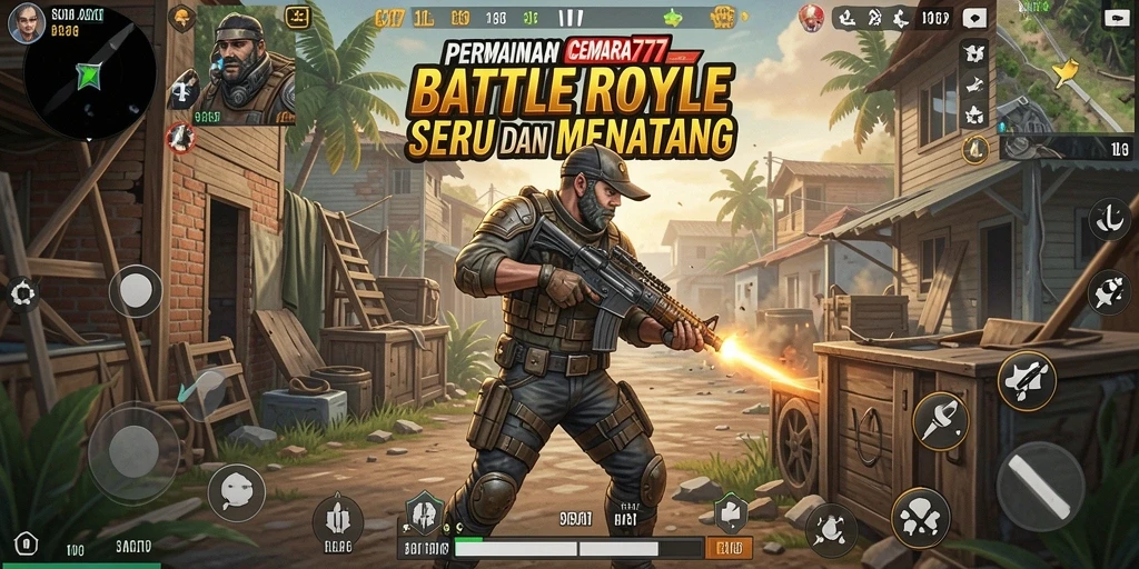 Tampilan aksi seru gameplay CEMARA777 di arena Battle Royale.