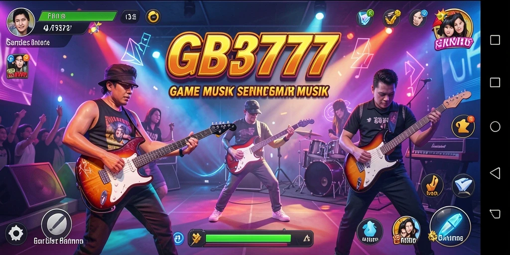 Screenshot gameplay menunjukkan pengguna memainkan alat musik dengan penuh semangat.