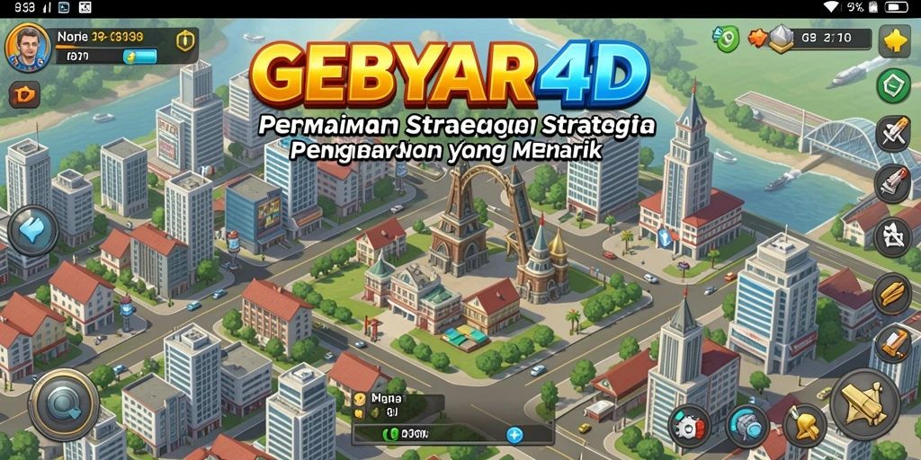 Screenshot gameplay GEBYAR4D yang menampilkan kota yang dibangun dengan indah.