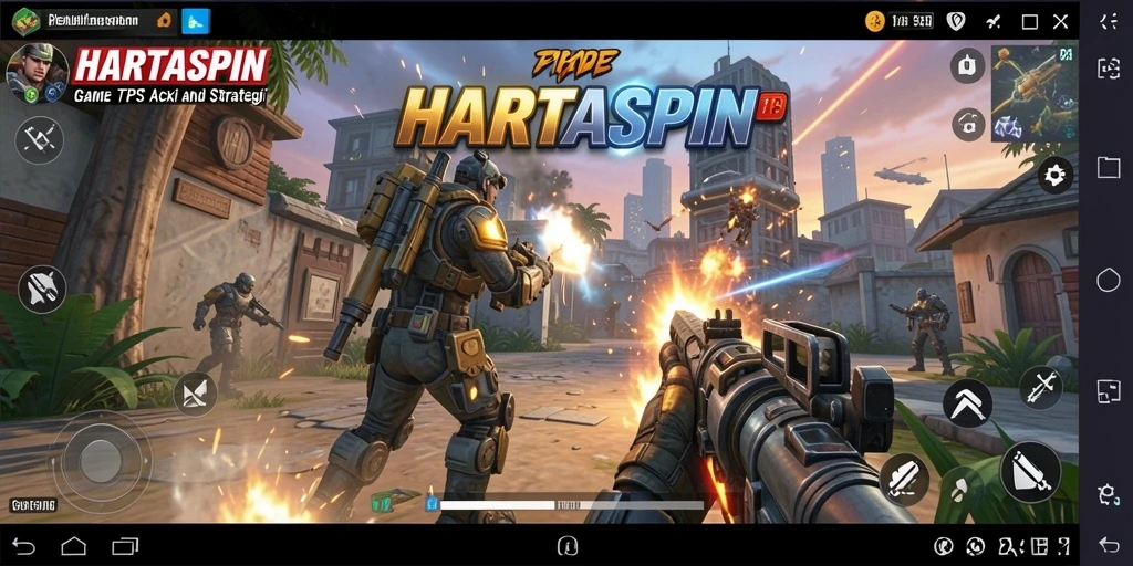 Tampilan gameplay HARTASPIN yang mendebarkan di tengah pertempuran intens.