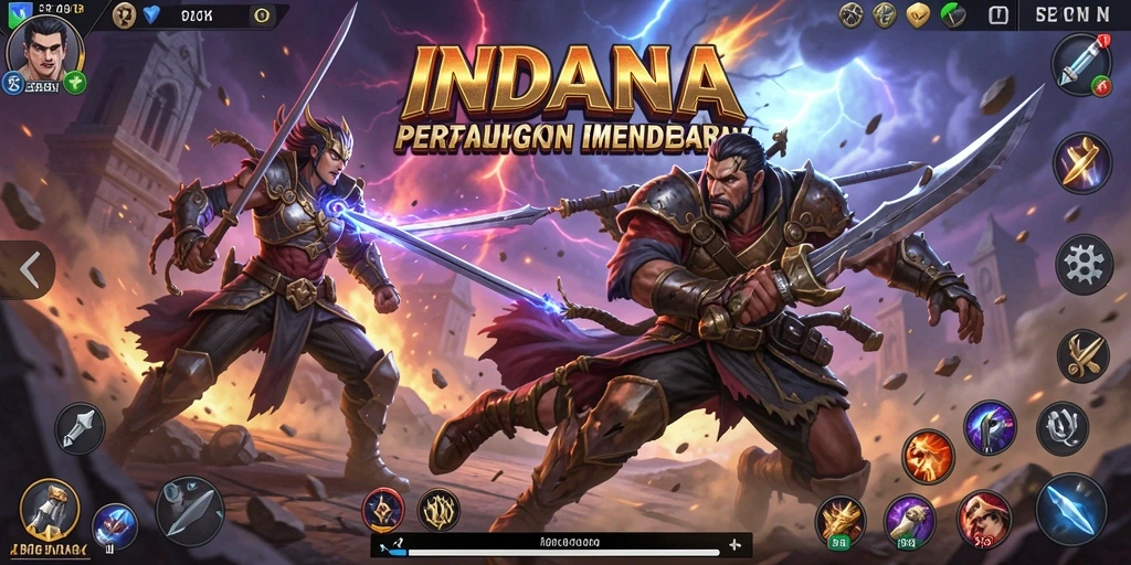 Screenshot gameplay INDAAA menampilkan pertarungan seru dan karakter unik.