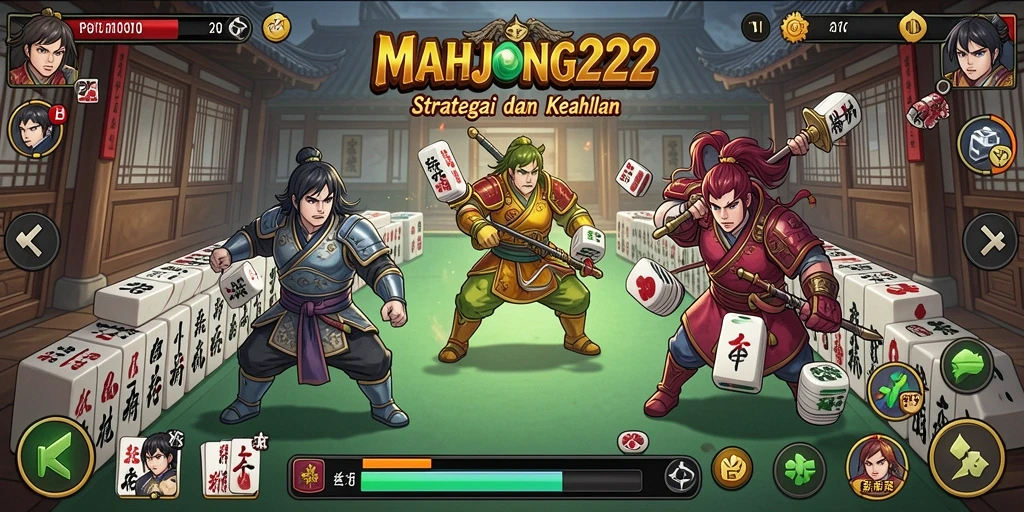 Tampilan gameplay seru dalam pertarungan <strong>MAHJONG222</strong> dengan karakter-karakter unik.