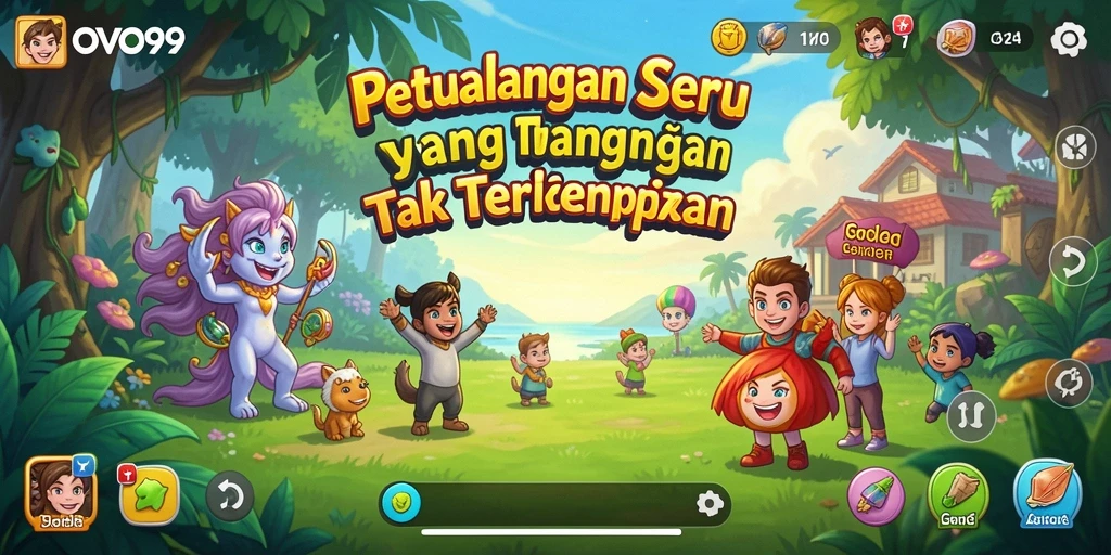 Tangkapan layar utama OVO99 menampilkan aksi petualangan yang seru.