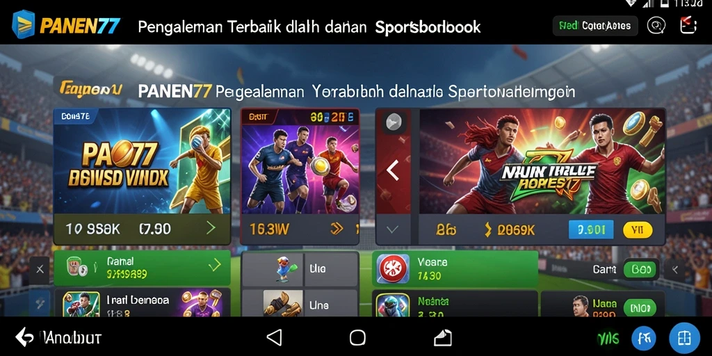 Tampilan antarmuka aplikasi PANEN77 yang menarik dengan fitur Sportsbook.