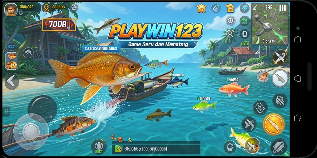 Screenshot gameplay PLAYWIN123 yang menunjukkan aksi memancing yang seru.