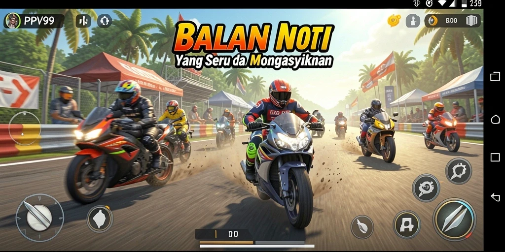 Screenshot gameplay PPV99 menampilkan aksi balapan motor yang mendebarkan.